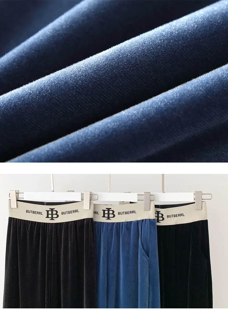 Autumn Winter New Casual Straight Pants Women Female Loose High Waist Gold Velvet Wide Leg Pants Casual Trousers