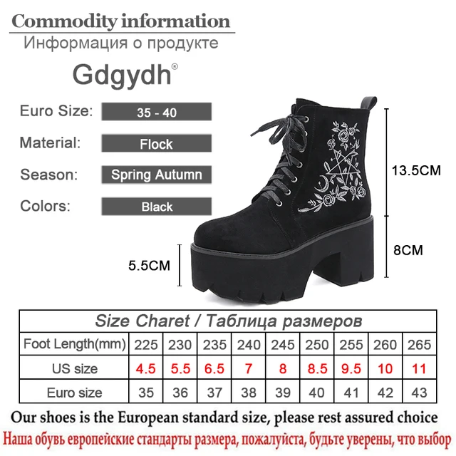 Gdgydh Fashion Flower Platform Boots Chunky Punk Suede Leather Womens Gothic Shoes Nightclub Lace Up Back Zipper High Quality 6