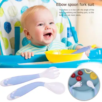 

Curved Handle Baby Spoon Fork Food Grade PP TPE Safety and Non-toxicity Cutlery Learning Tableware Utensil Toddler Supply