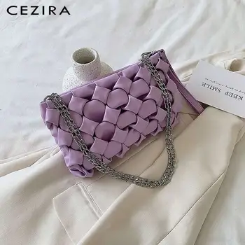 

CEZIRA Women 2020 Luxury Woven Design Handbags PU Leather Shoulder Bags Fashion Chain Crossbody Bags Female Vegan Leather Purses