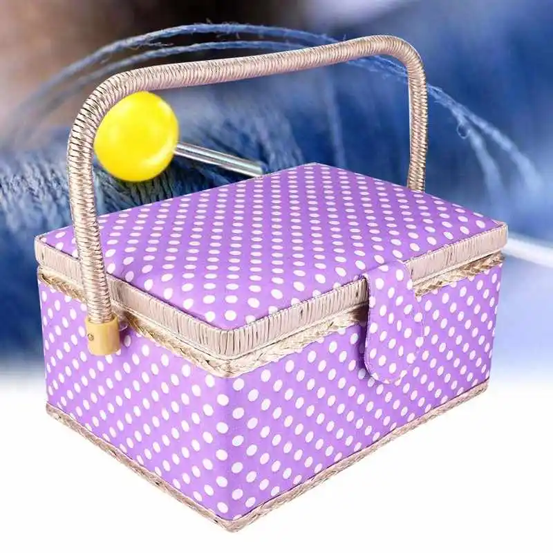 3 Colors Handmade Sewing Basket Household Fabric Craft Thread Needle Storage Box Organizer Flip Type Sewing Accessories storage bag storage box plastic storage box storage container sewing kit