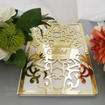 

Custom Wedding Guest Book with Mirror Front Cover Signature Guestbook Engrave Names Date Album Bridal Party Gift Decor G001