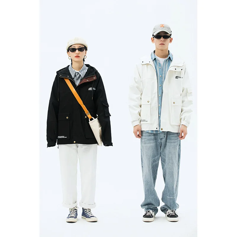 

American-Style Popular Brand Simple Hooded Embroidered Tooling Jacket