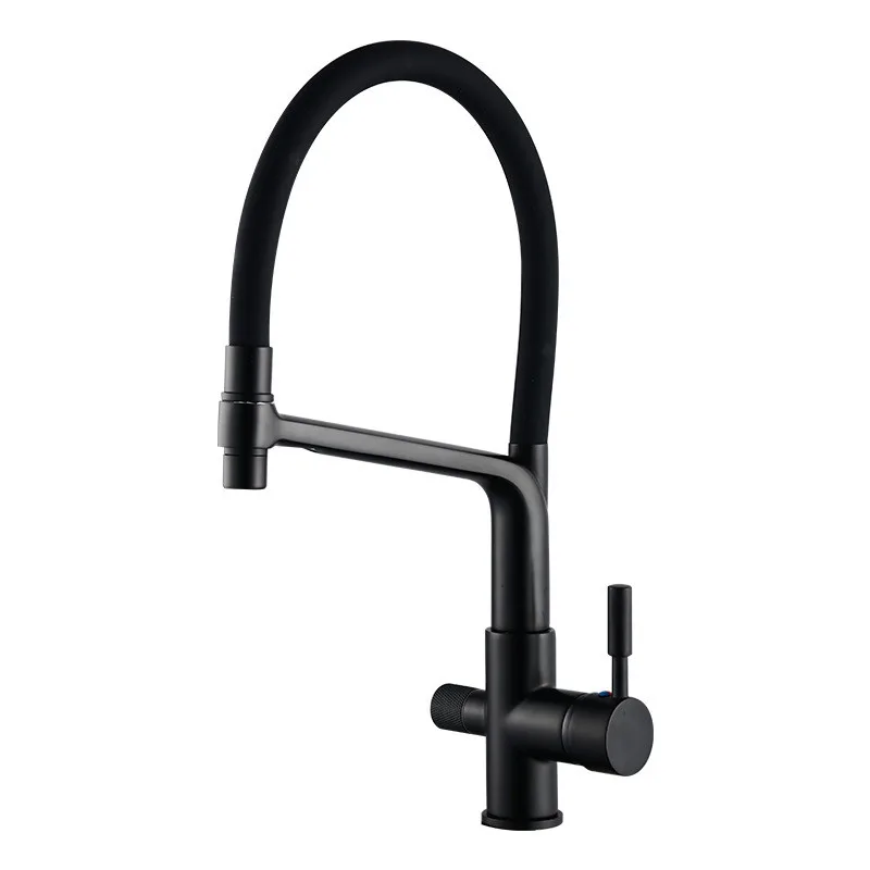 Kitchen Faucets With Purified Water Pipe Soild Brass Hot & Cold Sink Mixer Taps Rotating Dual Handle Deck Mounted New Arrival luanniao kitchen faucet bend pipe 360 degree rotation with water purification features spray paint chrome single handle