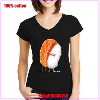 

2020 Sushi Hug T Shirt Beach Sleeping Sushi Dragon Fashion Funny T Shirts Streetwear Harajuku Blusas Mujer De Moda V-neck Women