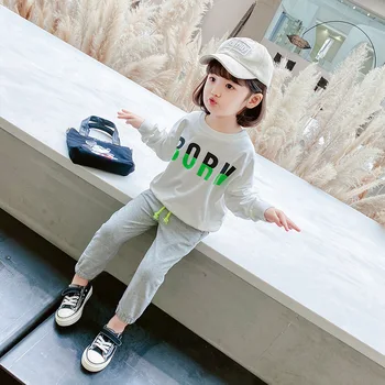 

Boys and girls alphabet set 2020 autumn new Korean version of foreign baby sports two-piece suit