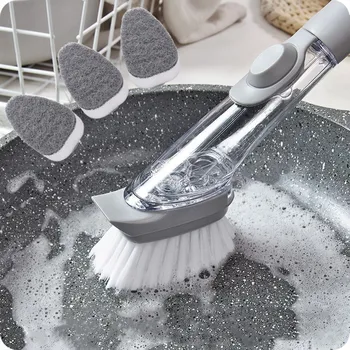 

Long Handle Pot Brush Dish Bowl Washing Cleaning Brush Soap Dispenser Kitchen Sink Scrubber Automatic Sponge Dishwasher Brush