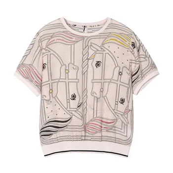 

New women s clothing European dollars led the horse F8909 printed silk short sleeve T shirt coat