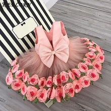 Keelorn/платья для девочек; платье без рукавов с v-образным вырезом, бантом и розой; Детские платья для девочек; одежда принцессы для девочек