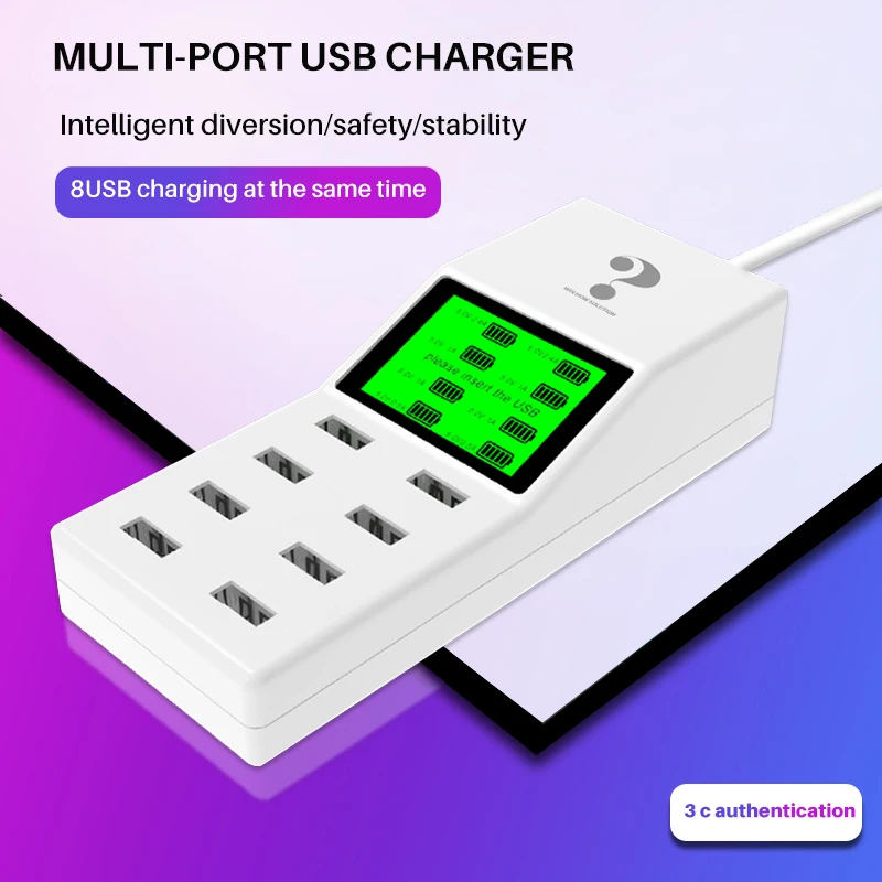 Универсальное умное зарядное устройство с 8 портами USB светодиодный дисплей 8A