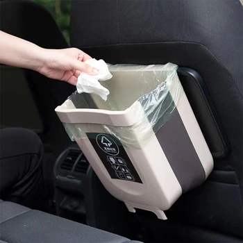 

For Car Seat Trash Wall Mounted Foldable Waste Bin Kitchen Cabinet Door Hanging Trash Can Bin Practical