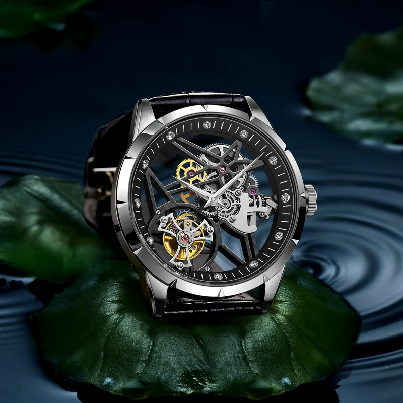 Новая модель GUANQIN 100% оригинал Tourbillon Мужские часы Топ бренд класса люкс двойной