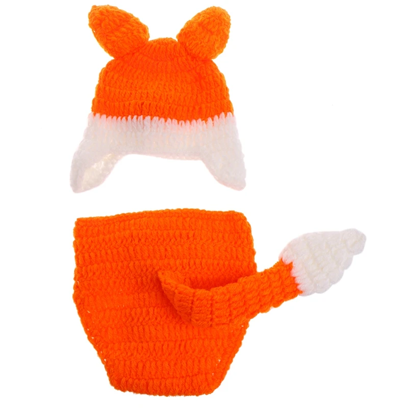  Newborn Infant Photography Props Baby Hat & Pants Costume Hand Crochet Fox Baby D08C