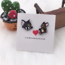 EUPNHY, 1 пара, серьги-гвоздики Том и Джерри, гипоаллергенные милые серьги для девочек-подростков, женские серьги, ювелирные изделия
