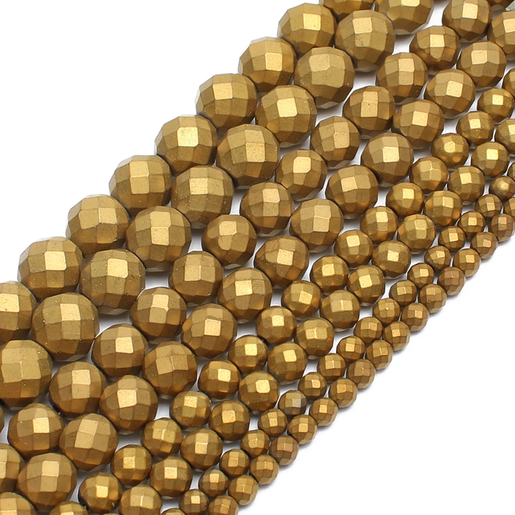 Faceted Silver Plated Rose Gold Hematite Natural Stone Beads for Jewelry Making – Round Loose Beads in Various Sizes