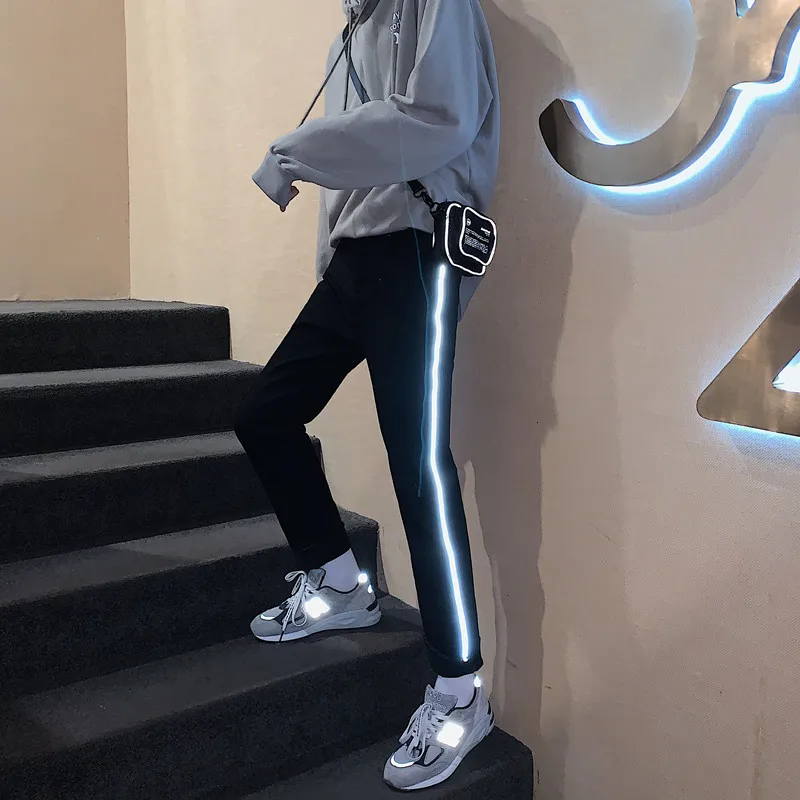 

Winter Reflective Jeans Men Slim Fashion Solid Color Casual Warm Thick Jeans Pants Men Streetwear Hip Hop Denim Trousers Male