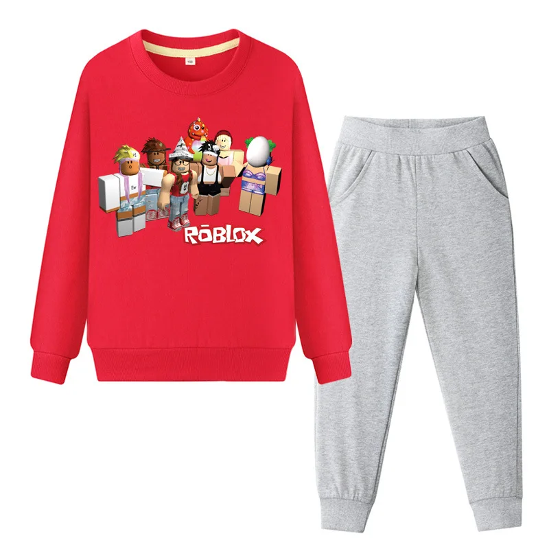 

3D Printed Pure Cotton Children Roblox Hoodie Suit BOY'S Girls Thin round Neck Sweater Sweatpants Two-Piece Set New