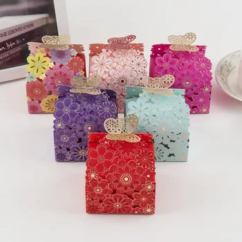 

10 Pcs Cute Personality Paper Candy Box Guests Party Favors Hollow Flower Chocolate Boxes Gift Boxes Bags