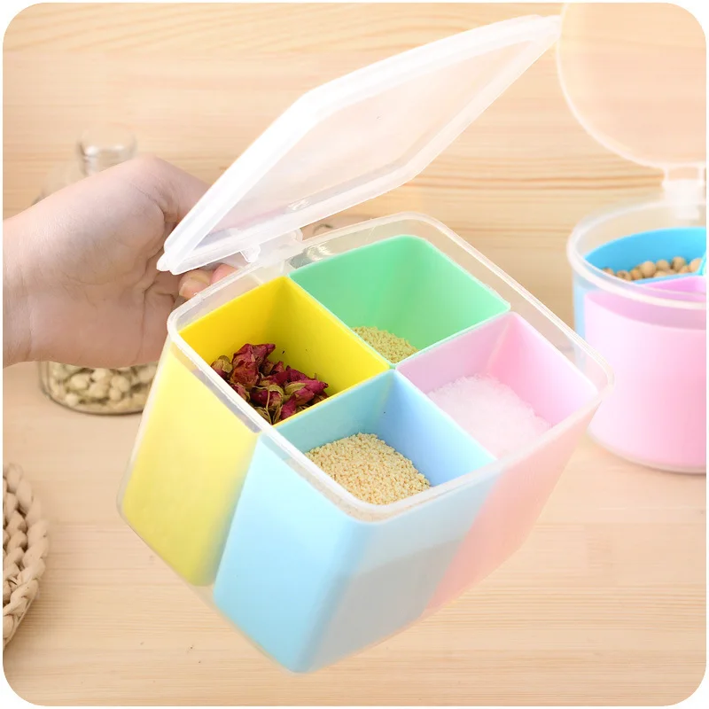 

Multi-grid of Seasoning Box Condiment Storage Container Rack Spice Jar Round Square Cells With Spoon Box Kitchen Tool