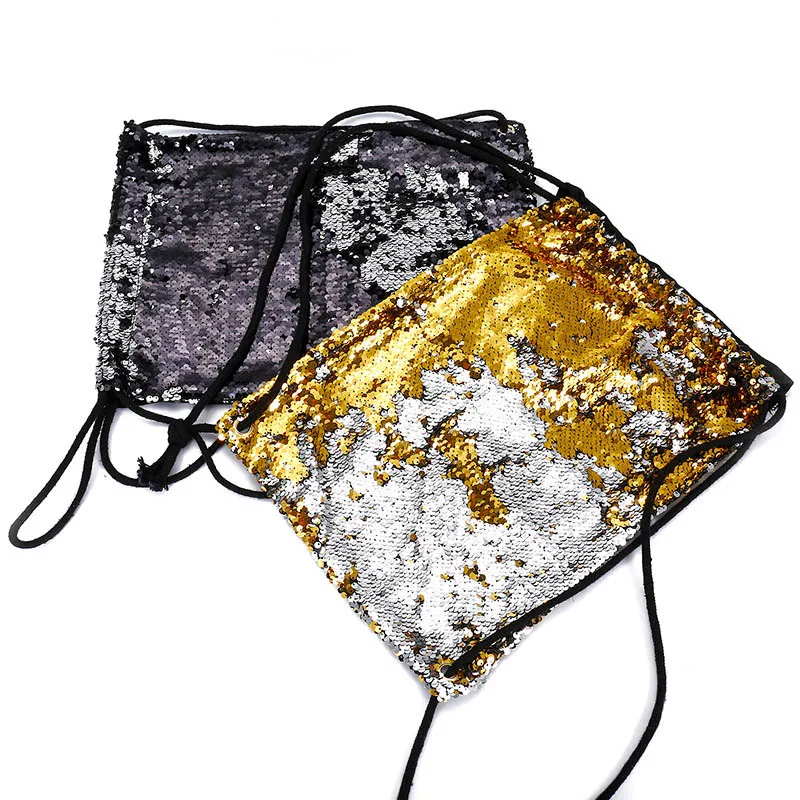Hot Selling Sequin Drawstring Bags Reversible Sequin Backpack Glittering Shoulder Bags for Girls Women -B5