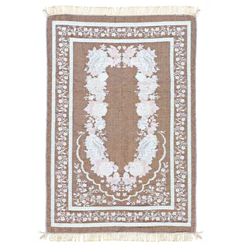 

Floral Pattern Prayer Mat Imitation Cashmere Muslim Prayer Rug Carpet for Living Room Bedroom Hall (Orange)