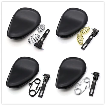 

Motorcycle Black Leather Spring Solo Driver Seat Cushion For Harley For Honda For Yamaha For Kawasaki Bobber Chopper
