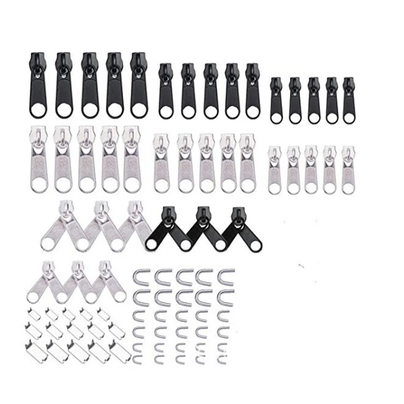 

85pcs Zinc Alloy Zip Head Accessories Tool Universal Zipper Repair Replacement Kit Zip Heads Textile Clothing Repair Zipper A076