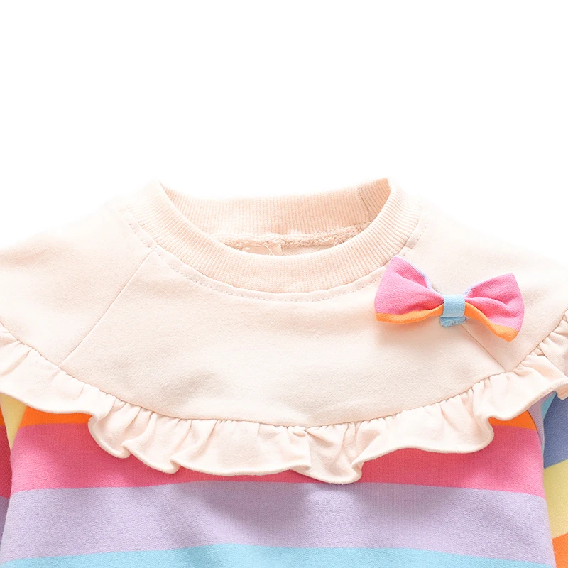 Толстовки в полоску для маленьких девочек с бантом; Осенняя повседневная детская блузка для малышей; Верхняя одежда с длинными рукавами