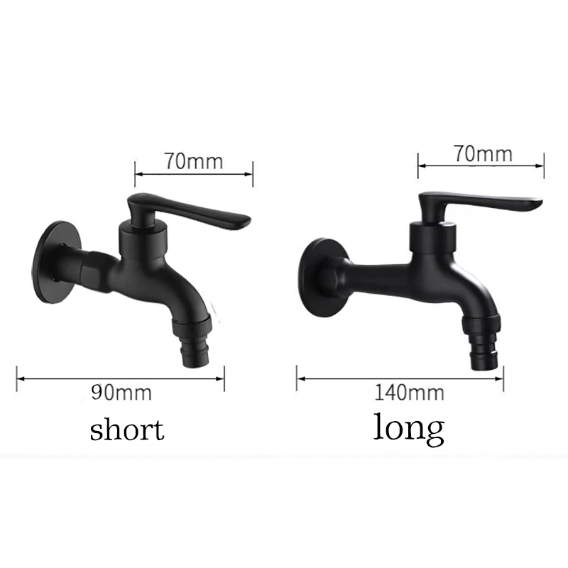 Bathroom Black Single Cold Tap Wall Washing Machine Single Tap Cold Water Faucet Garden Black