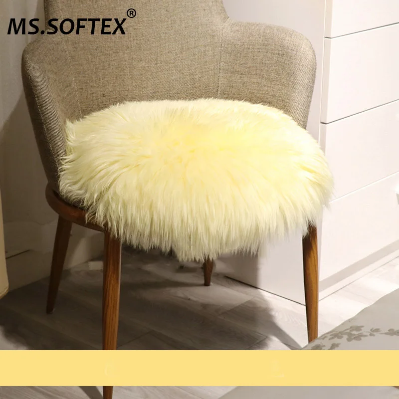 MS.Softex Natural Sheepskin Seat Cushion Real Sheep Fur Rug round shape