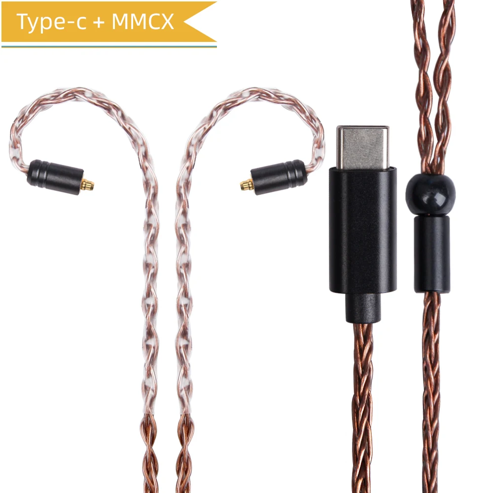 FDBRO 8 ядер посеребренный мини кабель Тип C сбалансированный MMCX кабель MMCX 2PIN A2DC обновление наушников провода для SE846 IM1/IM2/X6 - Цвет: Type C MMCX Brown