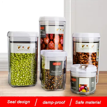 

Kitchen Storage Jar Plastic Containers for Food Storage Transparent Sealed Cans Cereal Dispenser Easy To Buckle Food Candy Box