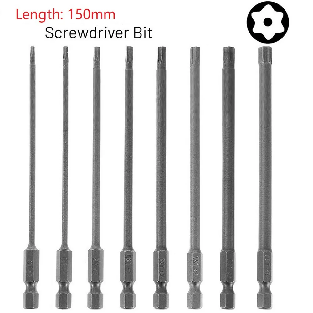 1PCs  Magnetic Torx Screwdriver Bit  S2 Alloy Steel 150mm Long T8,T10,T15,T20,T25,T27,T30,T40 For Electric Screwdriver 1pc t8 t9 t10 precision magnetic screwdriver for xbox 360 wireless controller xqmg screwdriver hand tools wholesale