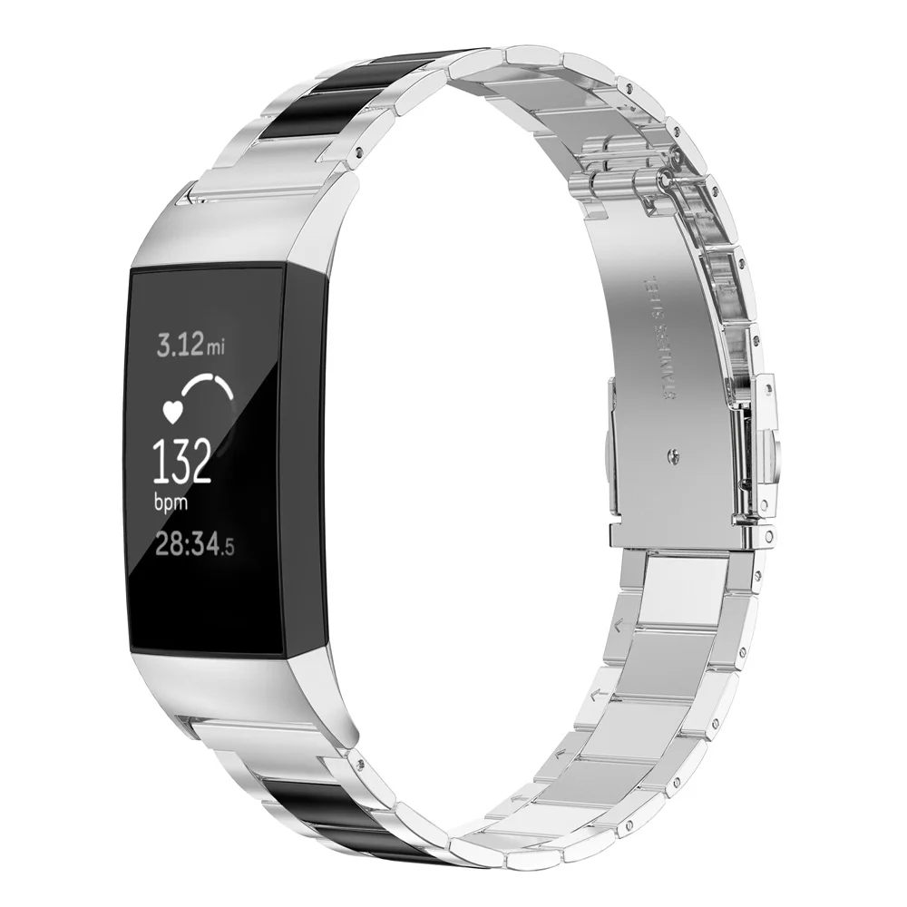 Silver Black Металлический ремешок для Fitbit Charge 3 Band для Fitbit Charge 3 сменный ремешок для смарт-часов с надежной пряжкой - Цвет: Silver Black