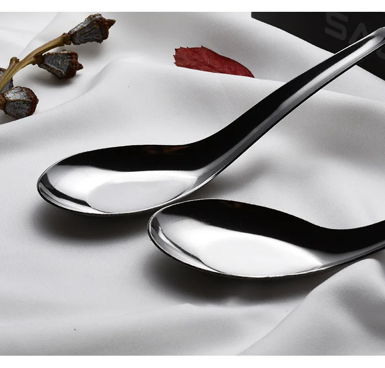 304 Stainless Steel Flat Spoon with Hook 1mm Thick Wandering Peddler Tableware Multi-Specification Classic Chinese Style Spoon C