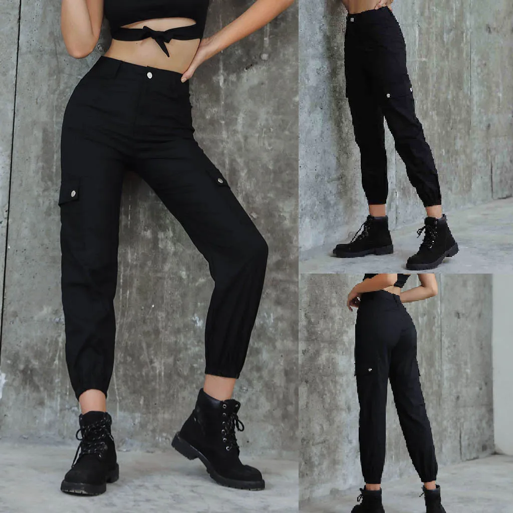 Женские спортивные брюки свободного кроя с карманами, свободные брюки из гарема, свободные брюки, уличная одежда, высокие брюки для верховой езды