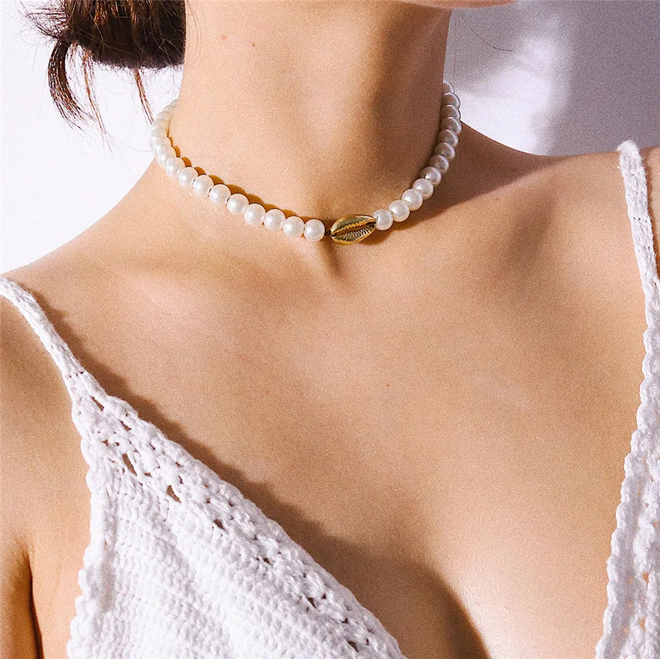 Lacteo богемное золотое ожерелье-чокер в виде раковины для женщин с имитацией жемчуга Женская цепочка-ожерелье модное ювелирное изделие