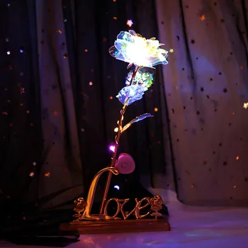 

Simulation Artificial 24K Gold Foil Rose Flower Rainbow Valentine'S Day Romantic Flower Wedding Gift Beautiful LED Luminous