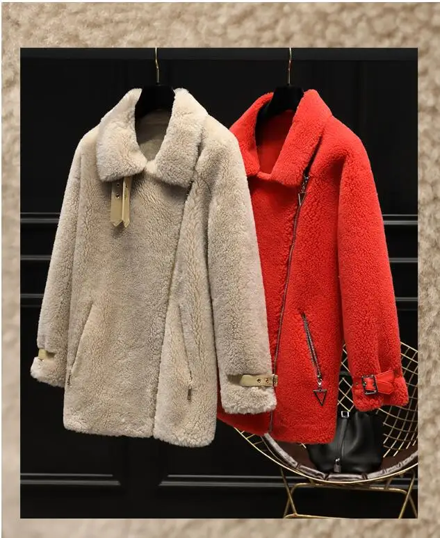 Пальто из натурального меха женская шерстяная куртка корейское винтажное осенне-зимнее пальто женская одежда овечья шерсть Топы замшевая подкладка ZT3924