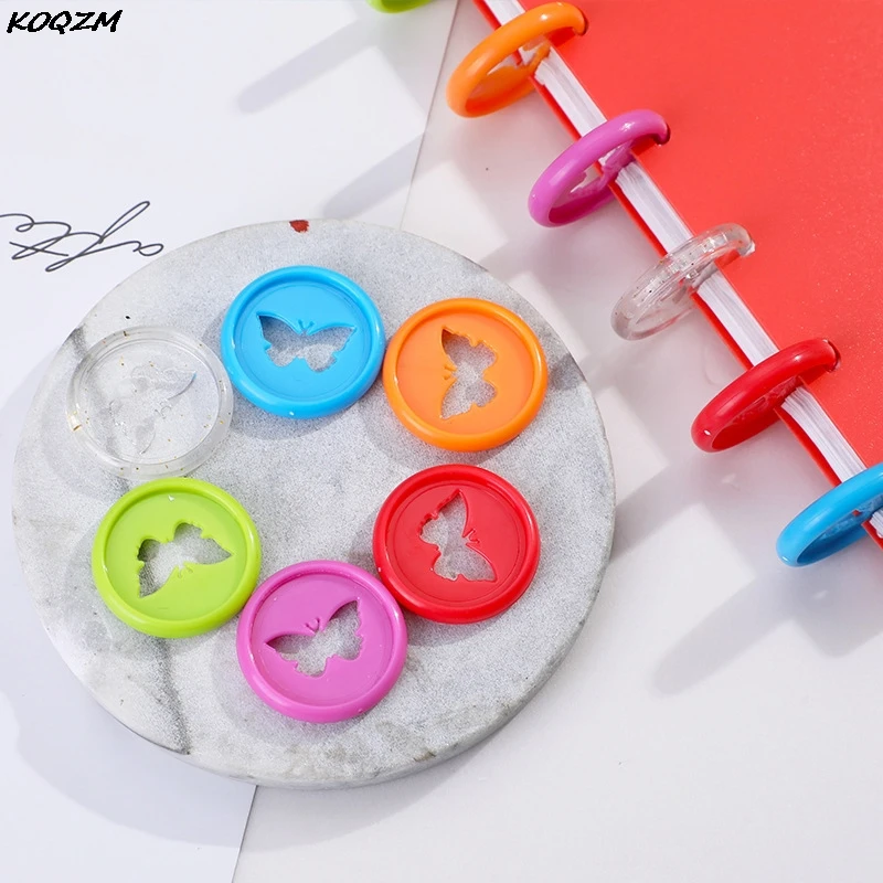 10Pcs/lot   Colorful Butterfly Hole Ring Buckle Plastic Disc Binding Plate Office Learning Binding Supplies 28MM