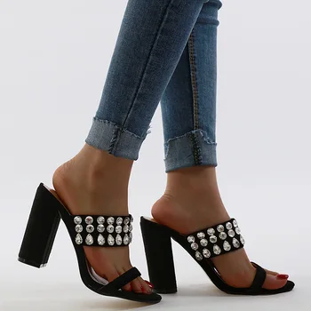 

Women 2020 Spring New Crystal Slippers Female Open Toe Super High Heels Shoes Slippers Slides Sandals Lady Casual Summer Slipprs