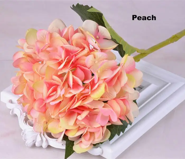 Fast Shipping High Quality Real touch Silk Hydrangea Big Flower 7.5" Silk White Wedding Flower Bouquet for Wedding Centerpieces - Цвет: peach