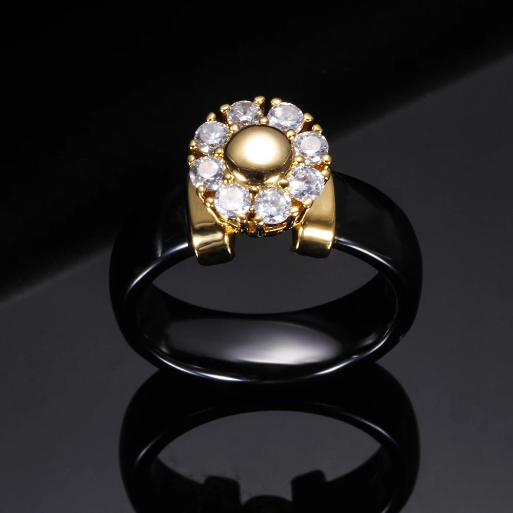 Black&White Ceramic Rings For Women Cubic Zircon Stainless Steel Engagement Wedding Rings Elegant Love Ceramic Jewelry wedding rings