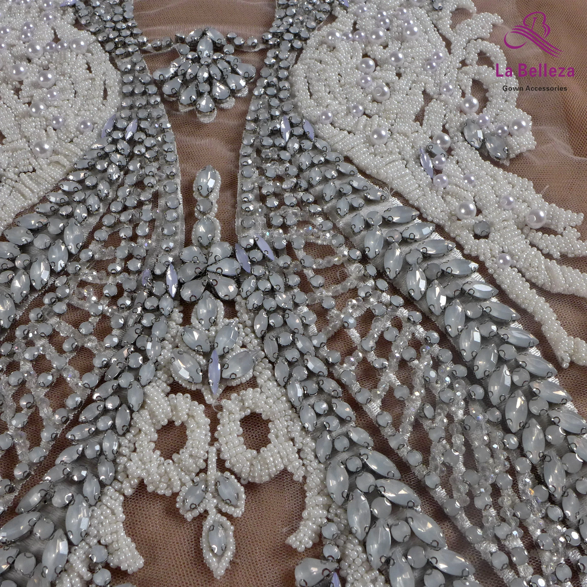 La Belleza красивый большой кусок ручной работы, белый жемчуг Кристалл Стразы патч свадебное платье аппликация аксессуары 33X55 см