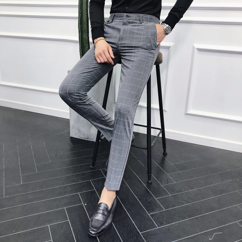 grey checkered dress pants