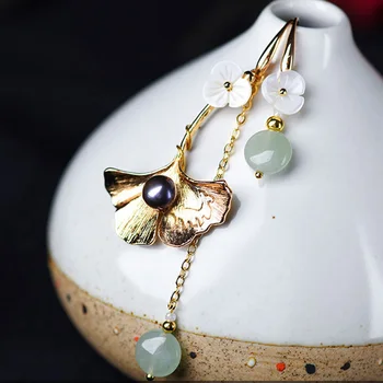 

Personality Earrings Asymmetric Flower Earrings Gold-Plated Hipster Small Fresh Flower Earrings Pearl Earrings