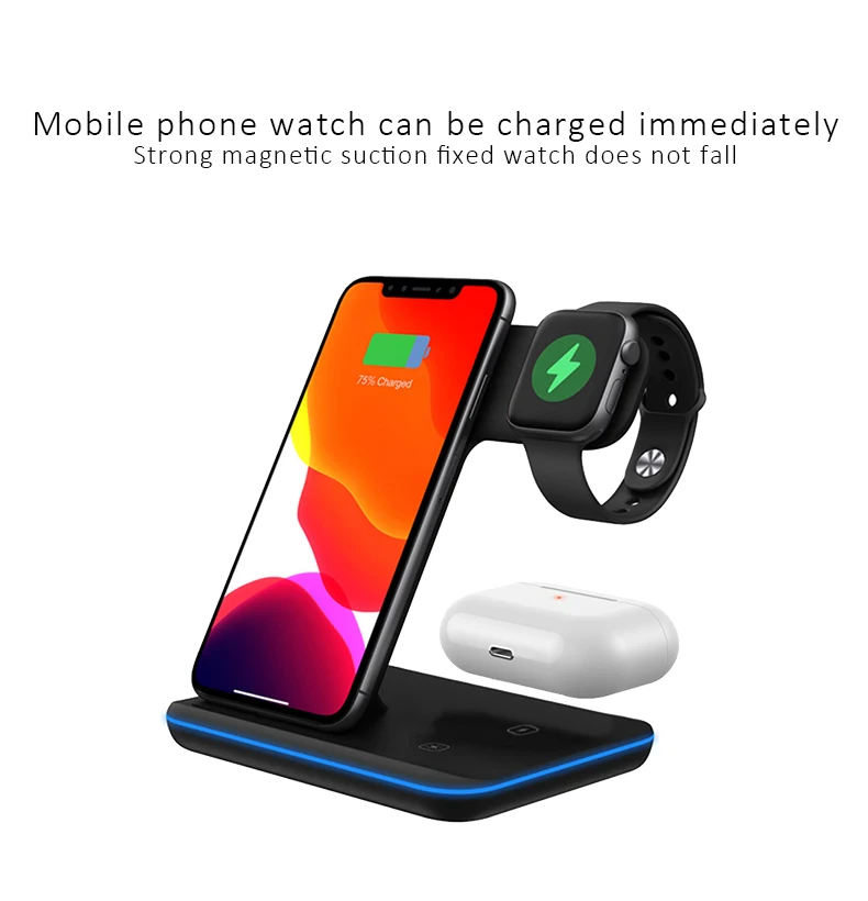 New Arrival Hot Selling Fast Mobile Phone TWS Wireless Charger 15W Mainly Charge for iPhone+iWatch+AirPods2 Pro and Android Buds
