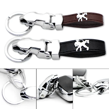 

Car Metal+Leather Emblem Keyring Keychain Key Chain for Peugeots 107 108 206 207 308 307 508 2008 3008 style car Styling