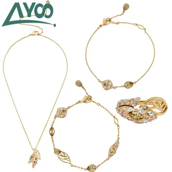 

AYOO 2019 Fashion and Exquisite Brown Petal Leaf Crystal Necklace Simple Temperament Ladies Gift Free Shipping