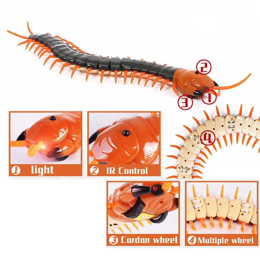 Remote Control Centipede Toy,Rechargable Electric Infrared RC Scolopendra,Simulation Fake Creepy-crawly Chilopod Toy for kids
